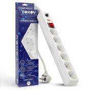 Сетевой фильтр 6х5м с заземл.,с защ. от скачков напр. и перегрузок бел. TOKOV TKE-C01-SF6-5-ZV