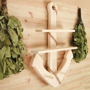 Полка - вешалка для бани и сауны «Якорь», деревянная, настенная, 2 крючка, «Добропаровъ»